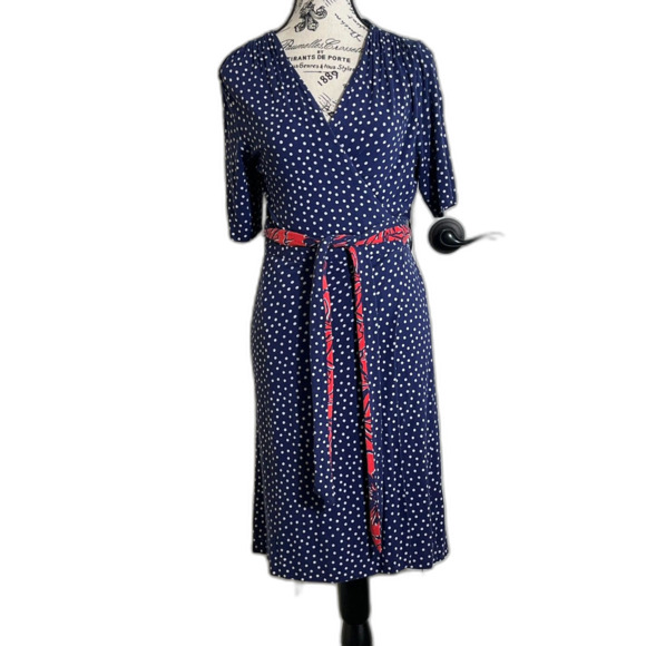 Lily Pulitzer Dresses & Skirts - Lilly Pulitzer Navy White Polka Dot Wrap Dress Belted Medium Knee Length Modest